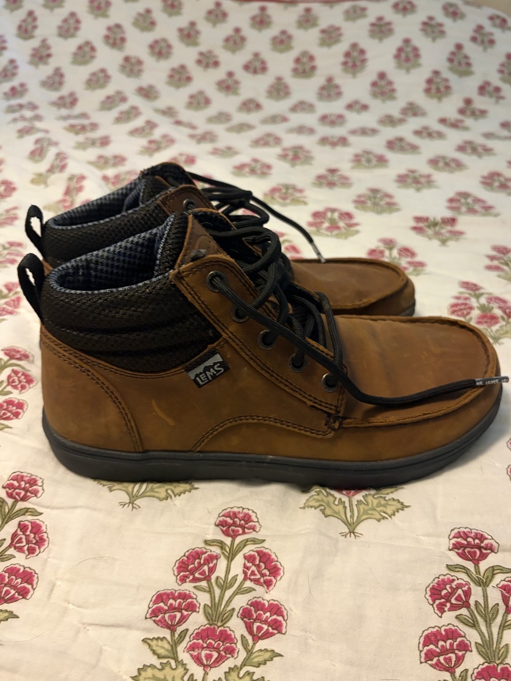 LEMS Women's Tan Leather Lace-Up Ankle Booties